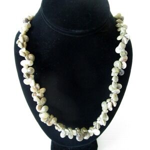 Vintage Sea Snail Shell Beaded Necklace REAL Beautiful Gray SHELL Hand Stung 36"